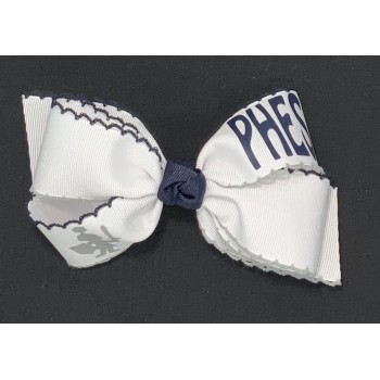 Pearl Haskew (White) / Dark Navy Pico Stitch Bow - 5 Inch